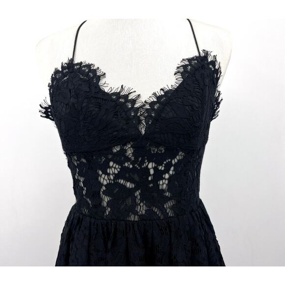 Fame and Partners Dark Romance Black Lace Midi Dress Strappy Semi Sheer size 4 - Picture 3 of 8
